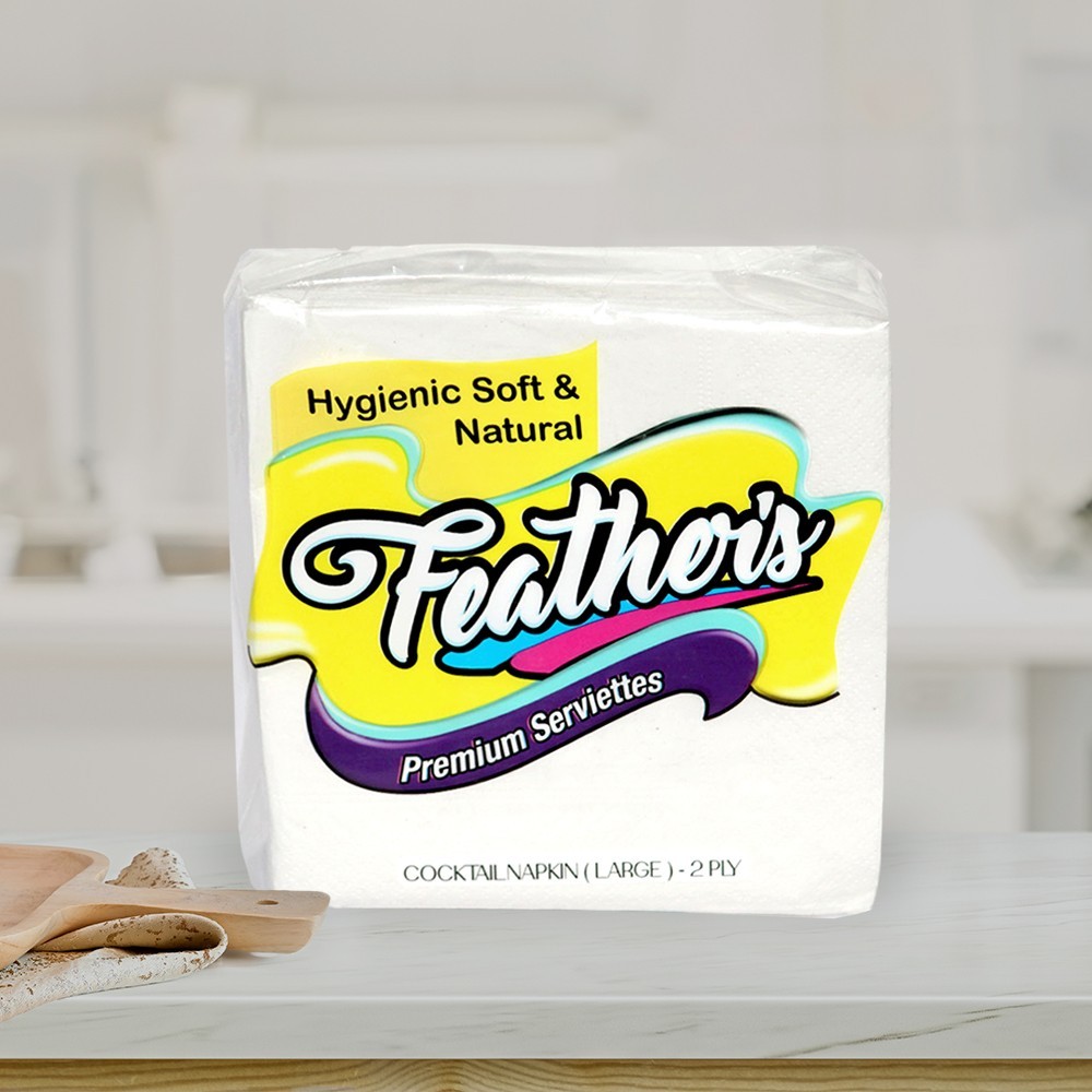 Feather's Premium Naturally White, quality extra soft Cocktail Napkin(Large) Super strong More absorbent-300X300mm-- 2 Ply - 80 pulls (pack of 7)